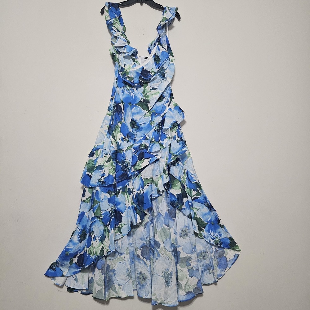 Alex Marie‎ Women's Dress Size 4 Fits Small Blue White Floral A-line Hi-Low 296